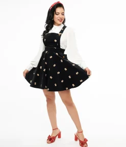 Unique Vintage 1950s Black & Gingerbread Brionne Pinafore Skirt