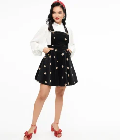 Unique Vintage 1950s Black & Gingerbread Brionne Pinafore Skirt