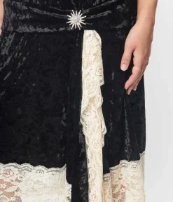 Unique Vintage 1920s Black & Ivory Velvet Lace Flapper Dress