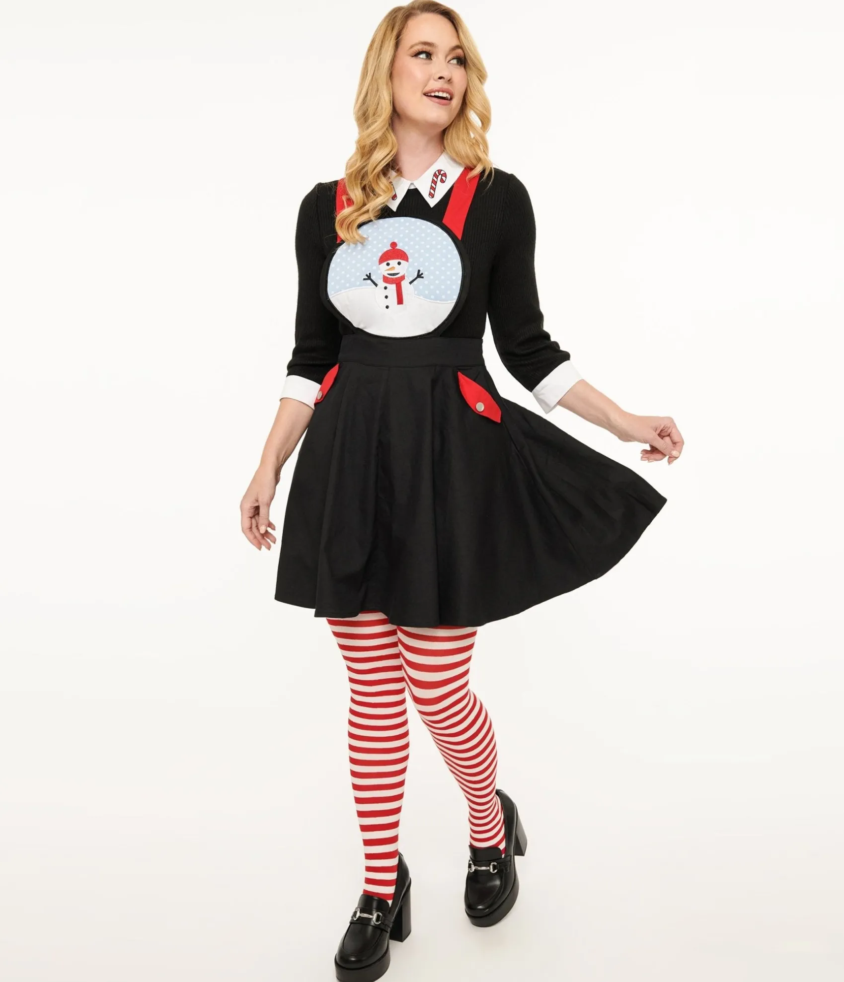 Unique Vintage 1950s Black & Red Snowman Snow Globe Pinafore