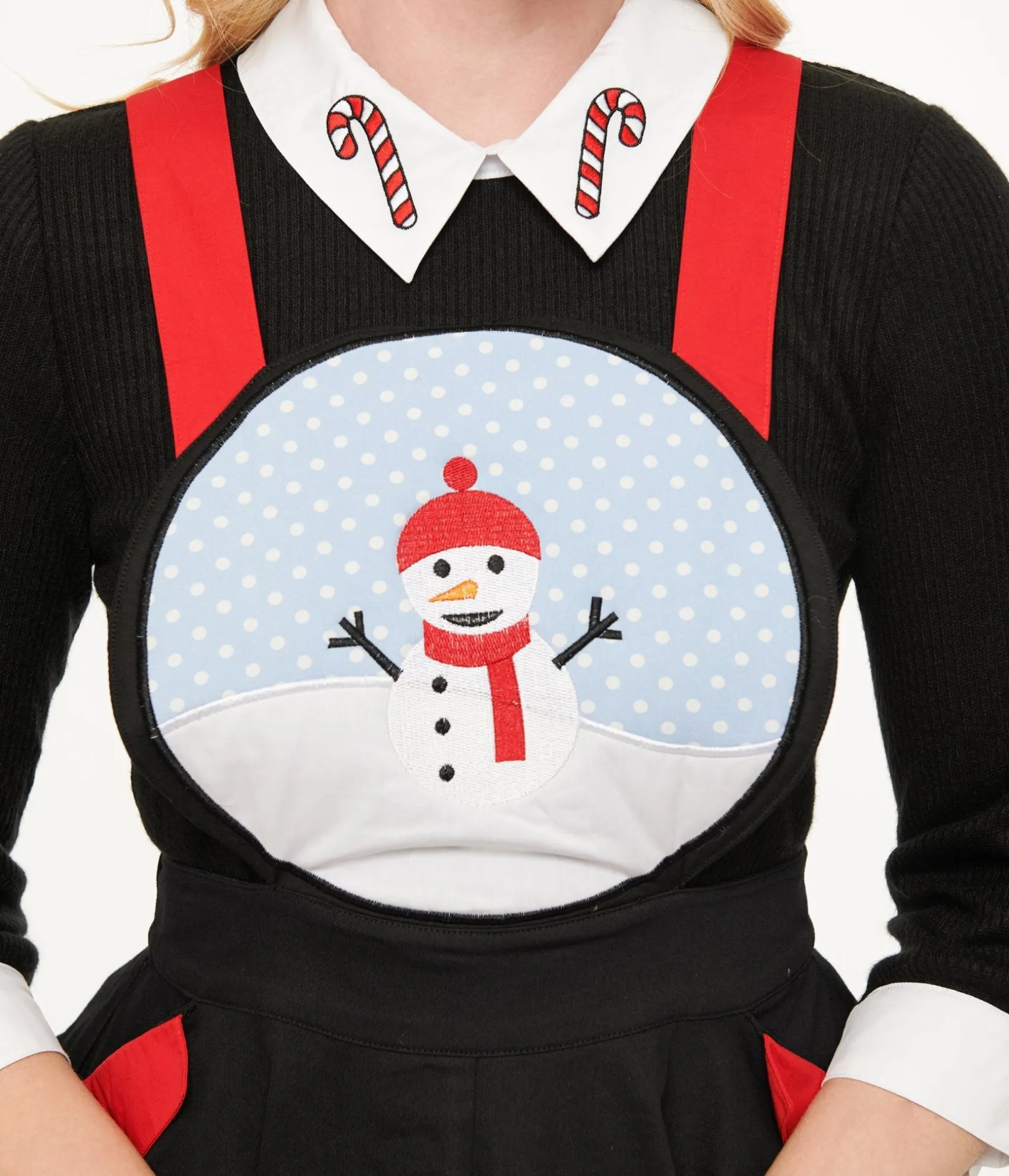 Unique Vintage 1950s Black & Red Snowman Snow Globe Pinafore