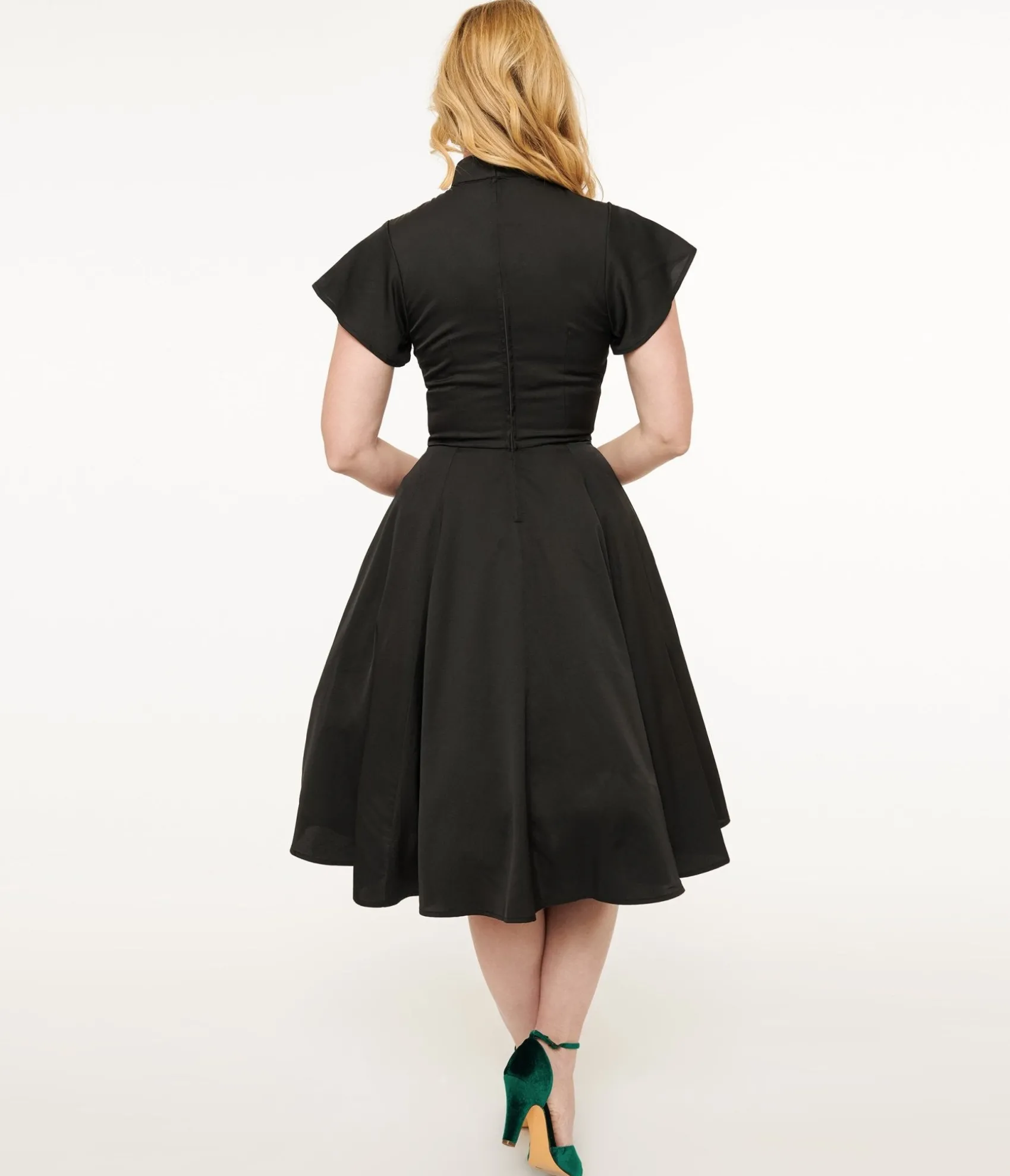 Unique Vintage 1940s Black & Red Poinsettia Baltimore Swing Dress