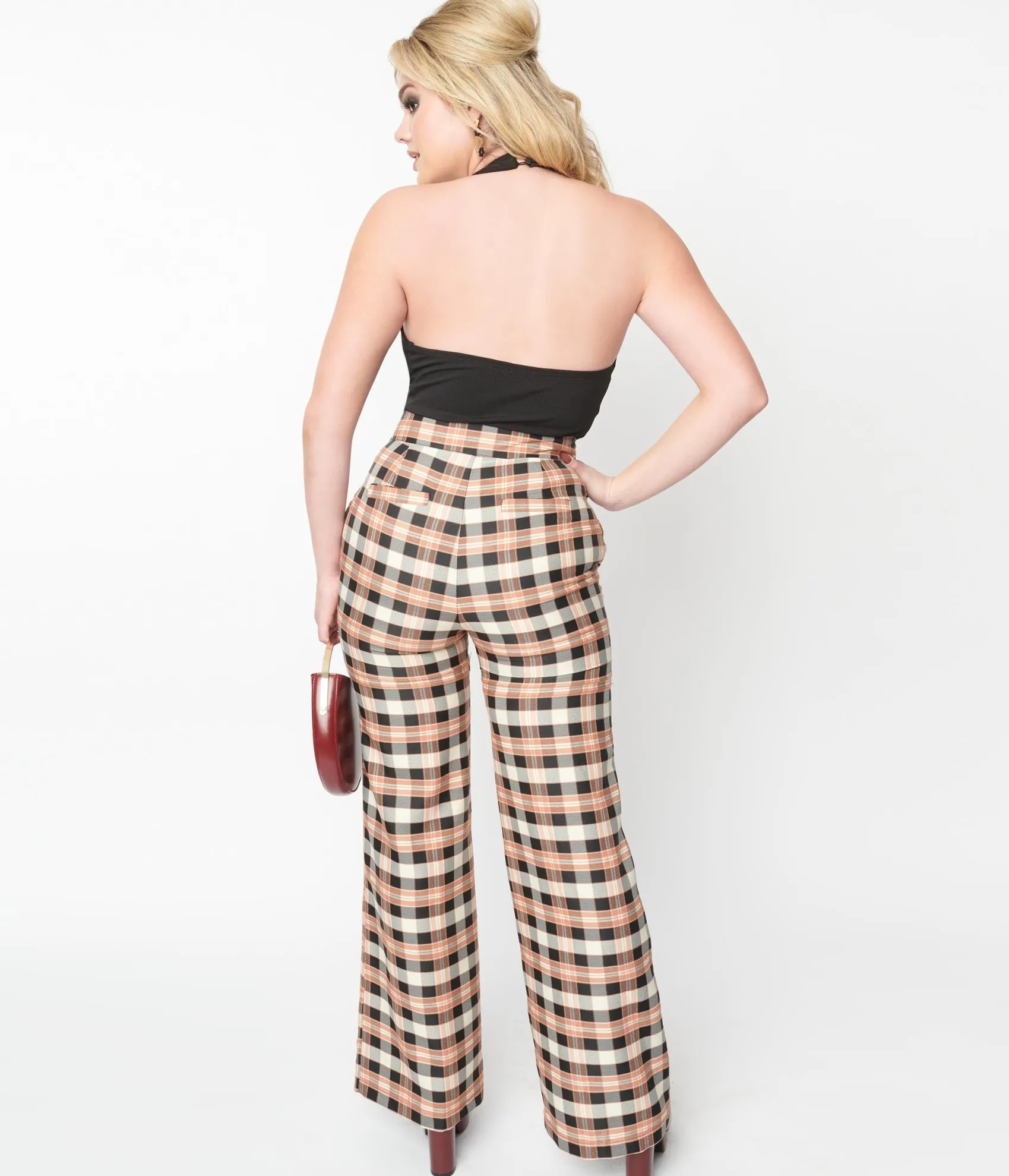 Unique Vintage 1940s Black & Tan Plaid Sailor Pants