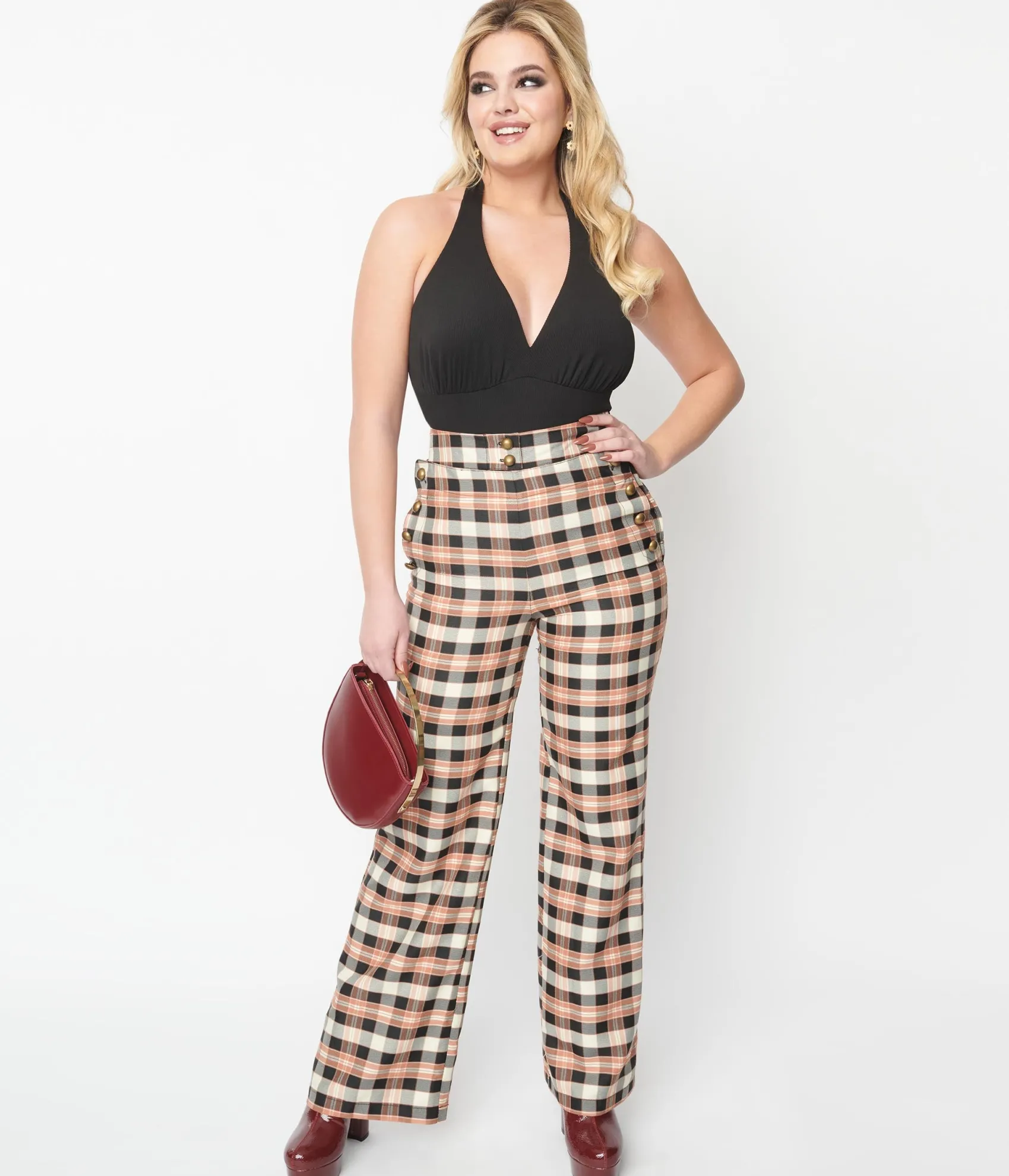Unique Vintage 1940s Black & Tan Plaid Sailor Pants