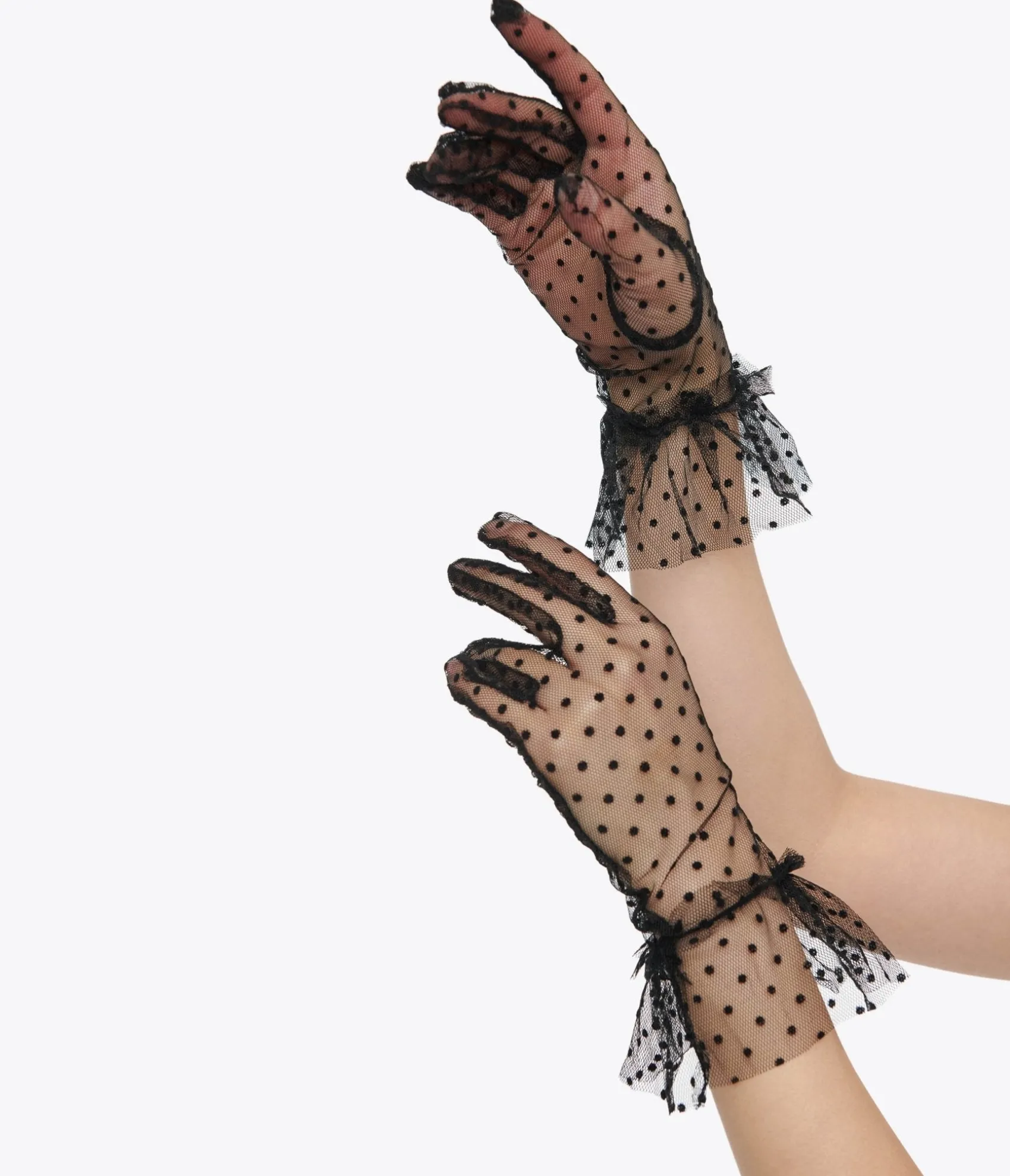 Unique Vintage 1950s Black Dot Mesh Gloves