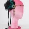 Unique Vintage 1920s Black Feather & Emerald Rhinestone Headband