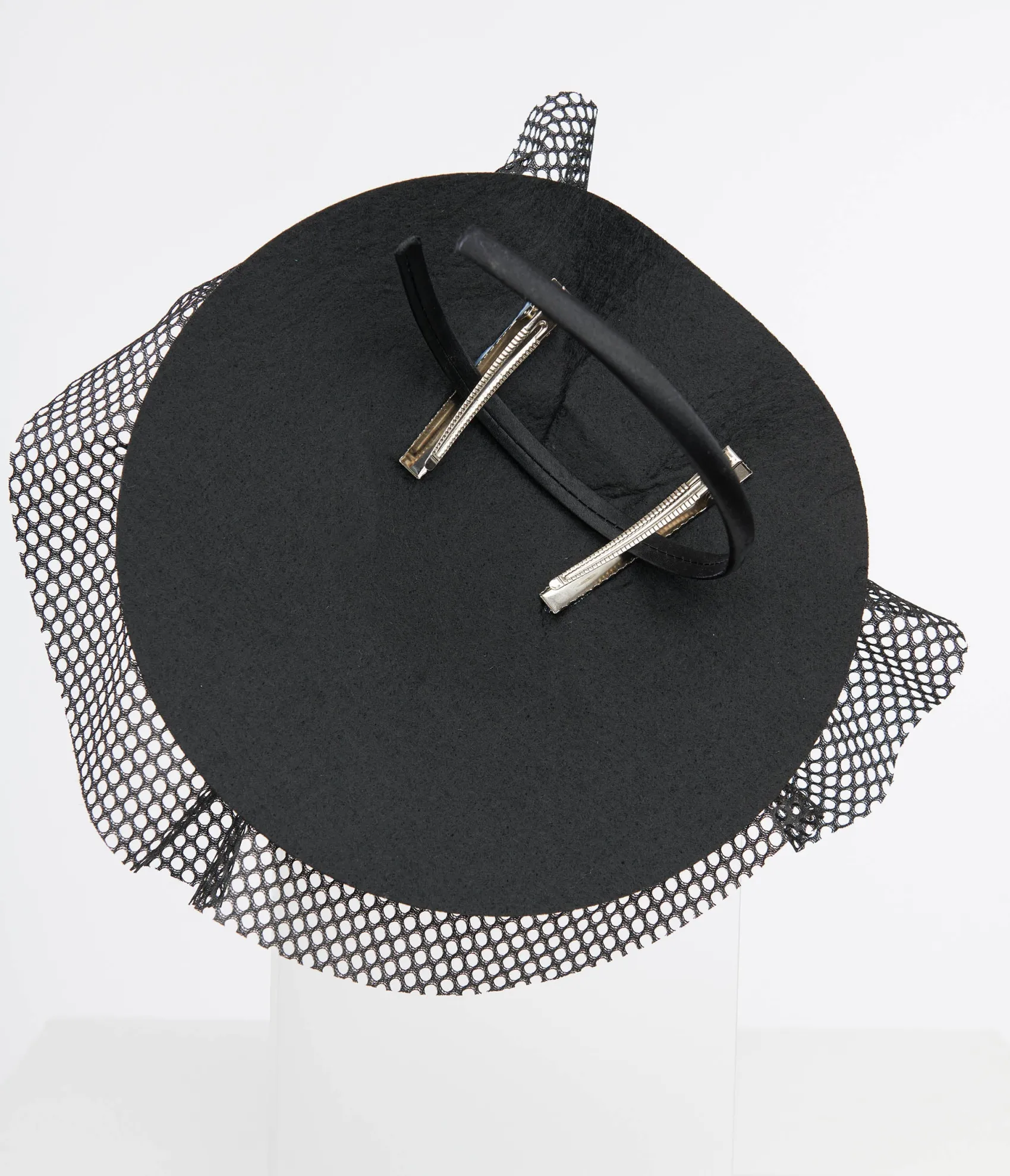 Unique Vintage 1930s Black Floral & Mesh Fascinator