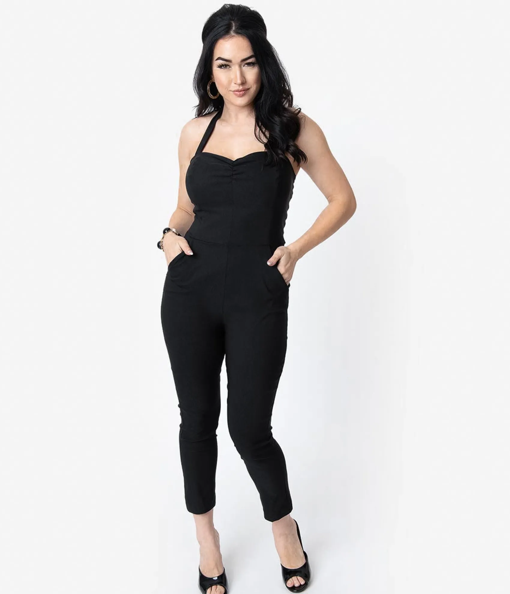 Unique Vintage 1950s Black Halter Marcel Jumpsuit