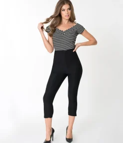 Unique Vintage 1950s Black High Waist Rachelle Capri Pants