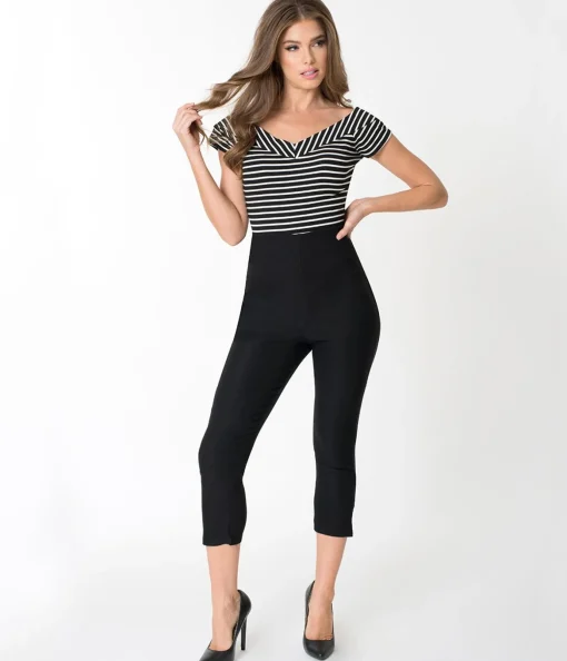 Unique Vintage 1950s Black High Waist Rachelle Capri Pants