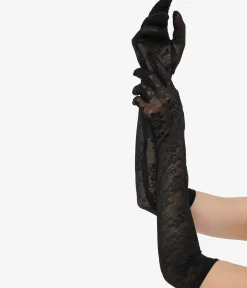 Unique Vintage 1950s Black Lace Elbow Length Gloves