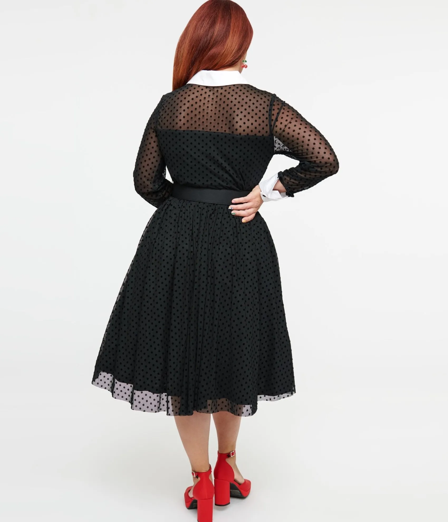 Unique Vintage 1950s Black Polka Dot Tulle Swing Dress