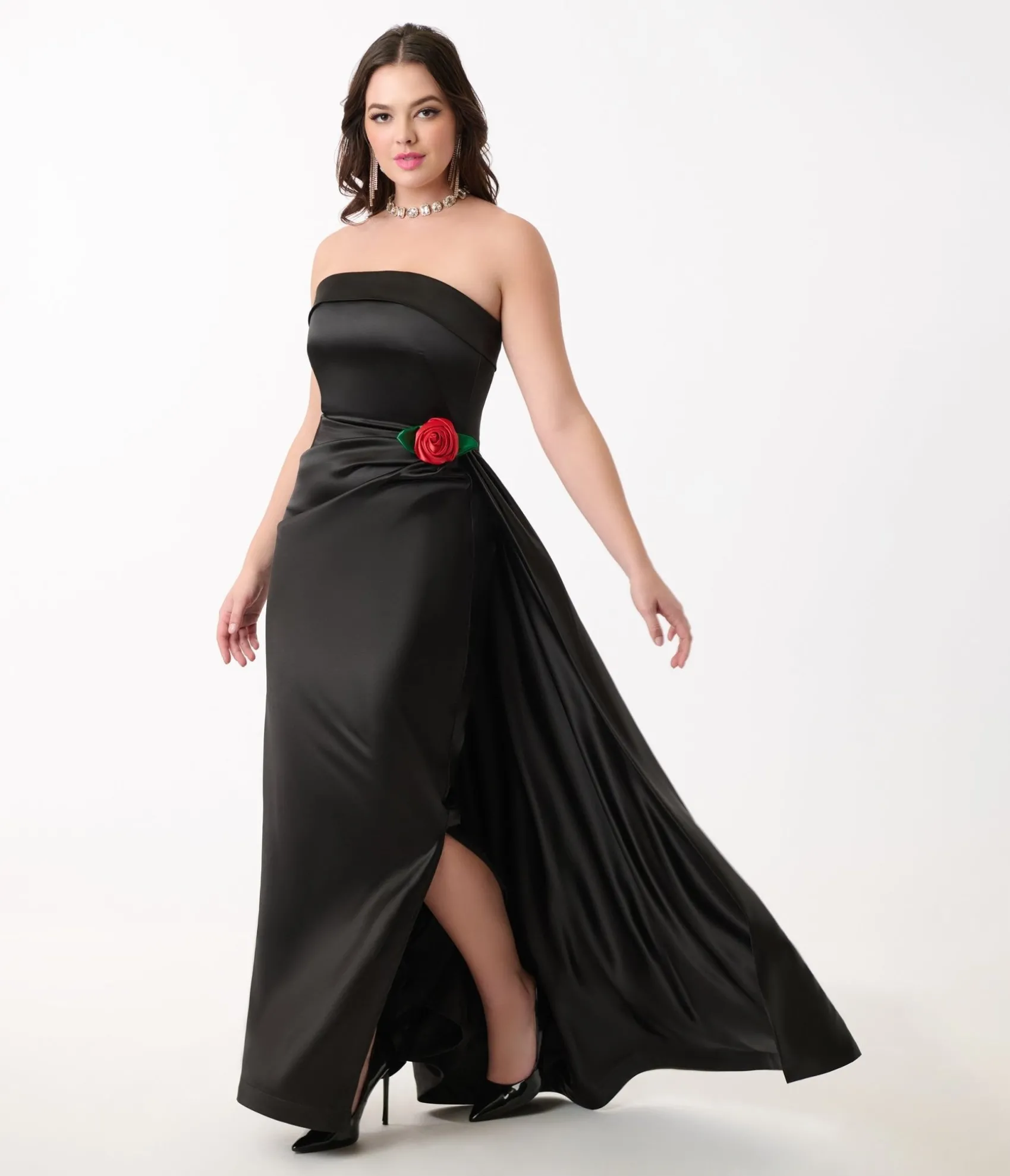 Unique Vintage 1950s Black Satin Strapless Enchanted Evening Gown