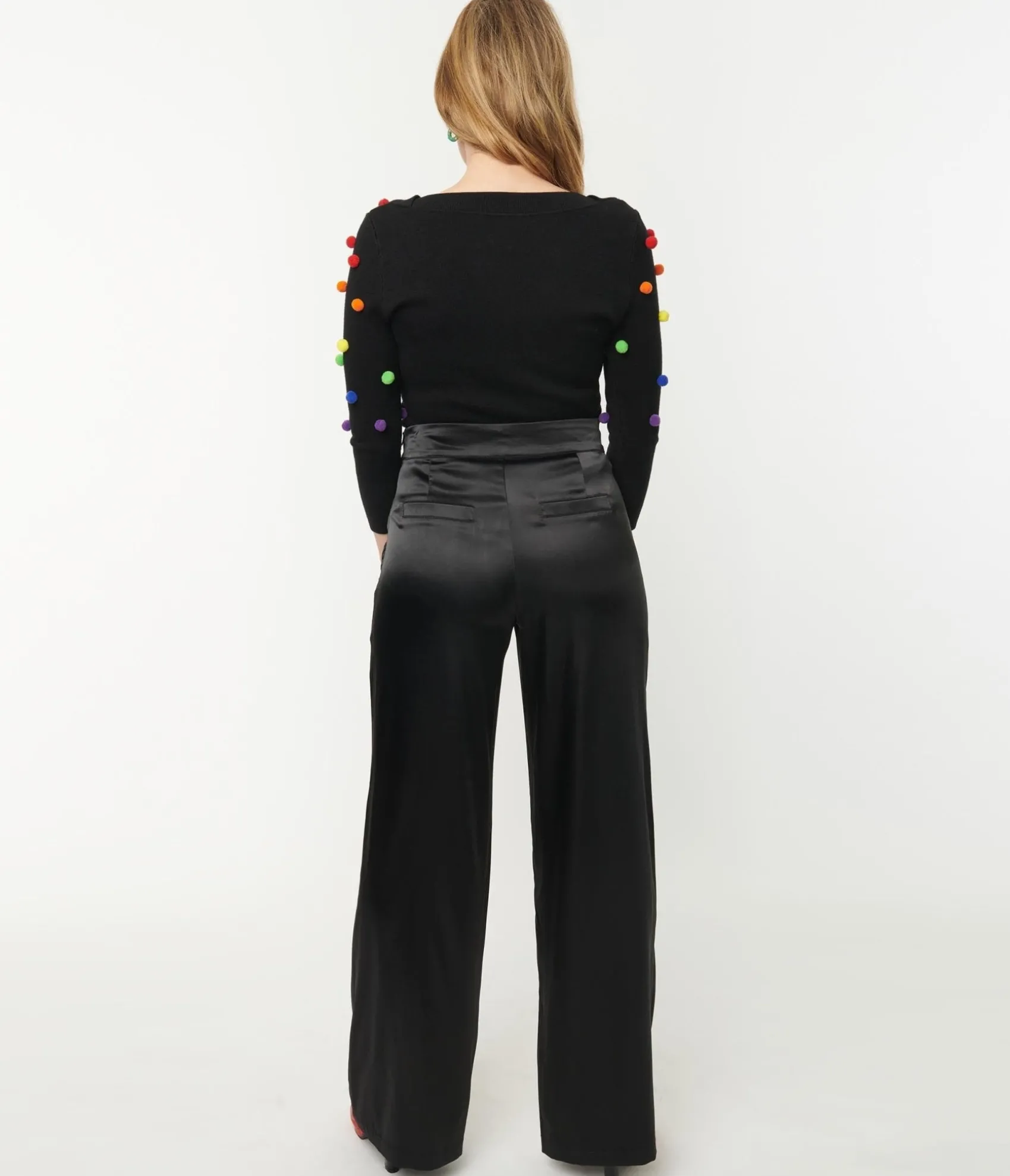 Unique Vintage 1940s Black Satin High Waist Ginger Pants