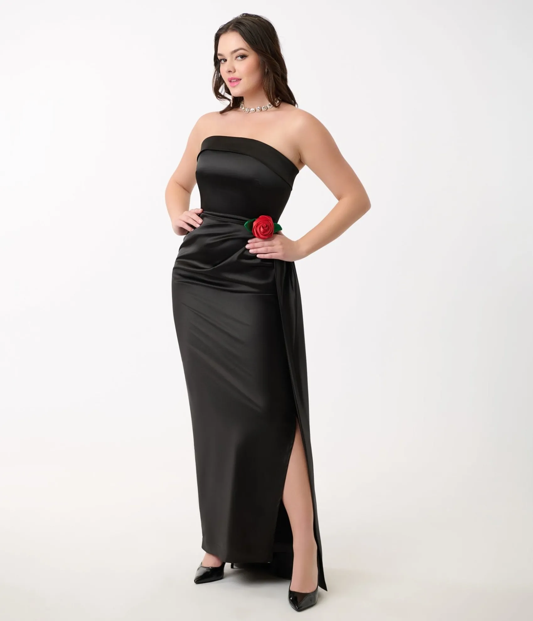 Unique Vintage 1950s Black Satin Strapless Enchanted Evening Gown