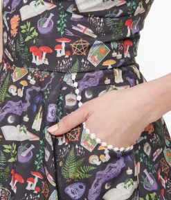 Unique Vintage 1950s Black Spellbinding Print Swing Dress