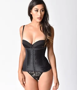 Unique Vintage 1950s Black Stretch Power Mesh Waist Cincher