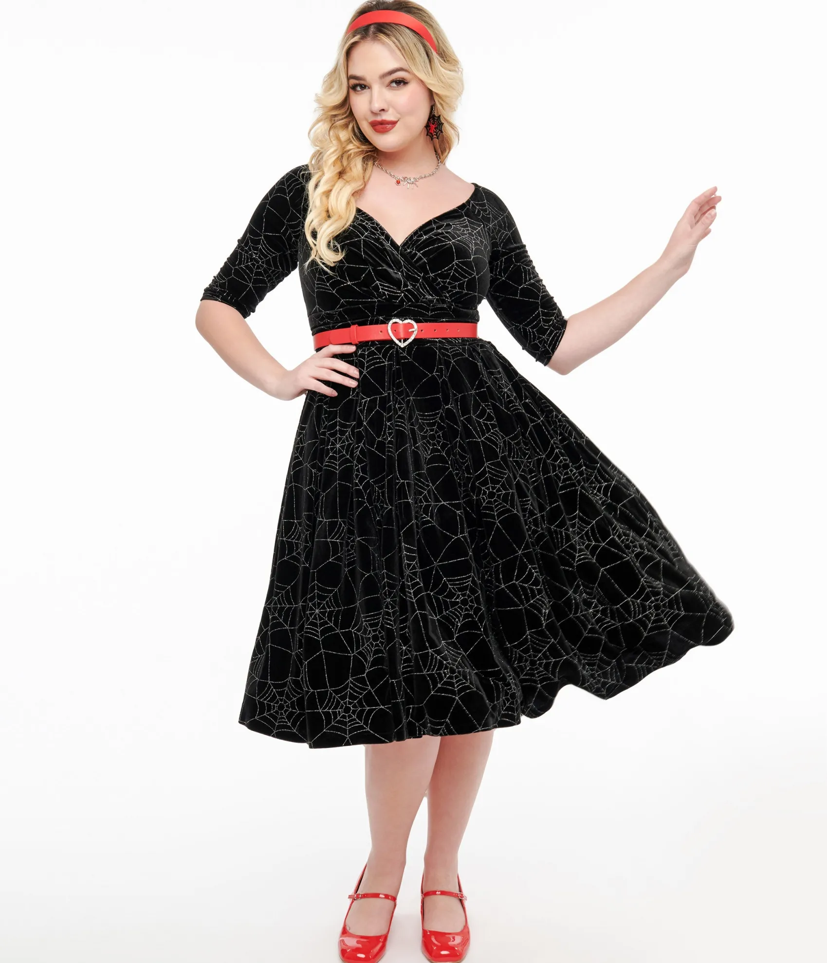 Unique Vintage 1950s Black Velvet & Silver Spiderweb Marceline Swing Dress