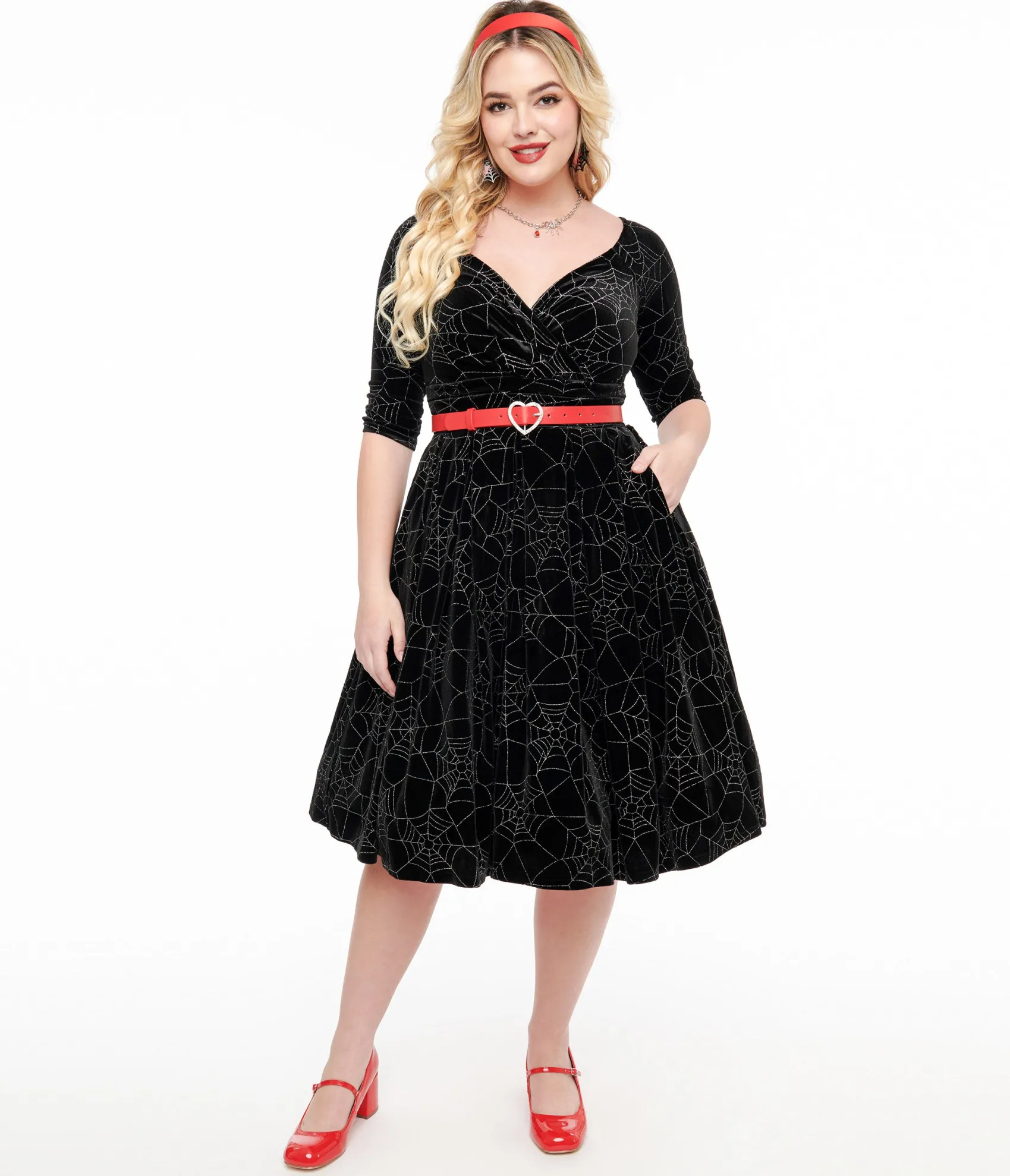Unique Vintage 1950s Black Velvet & Silver Spiderweb Marceline Swing Dress