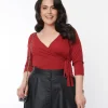 Unique Vintage 1970s Burgundy Surplice Bodysuit