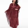 Unique Vintage 1960s Burgundy Velvet Burnout Caftan