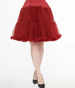 Unique Vintage 1950s Burgundy Retro Style Ruffled Petticoat Crinoline