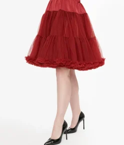 Unique Vintage 1950s Burgundy Retro Style Ruffled Petticoat Crinoline