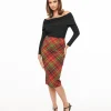 Unique Vintage 1950s Burnt Orange & Green Plaid Tracy Pencil Skirt