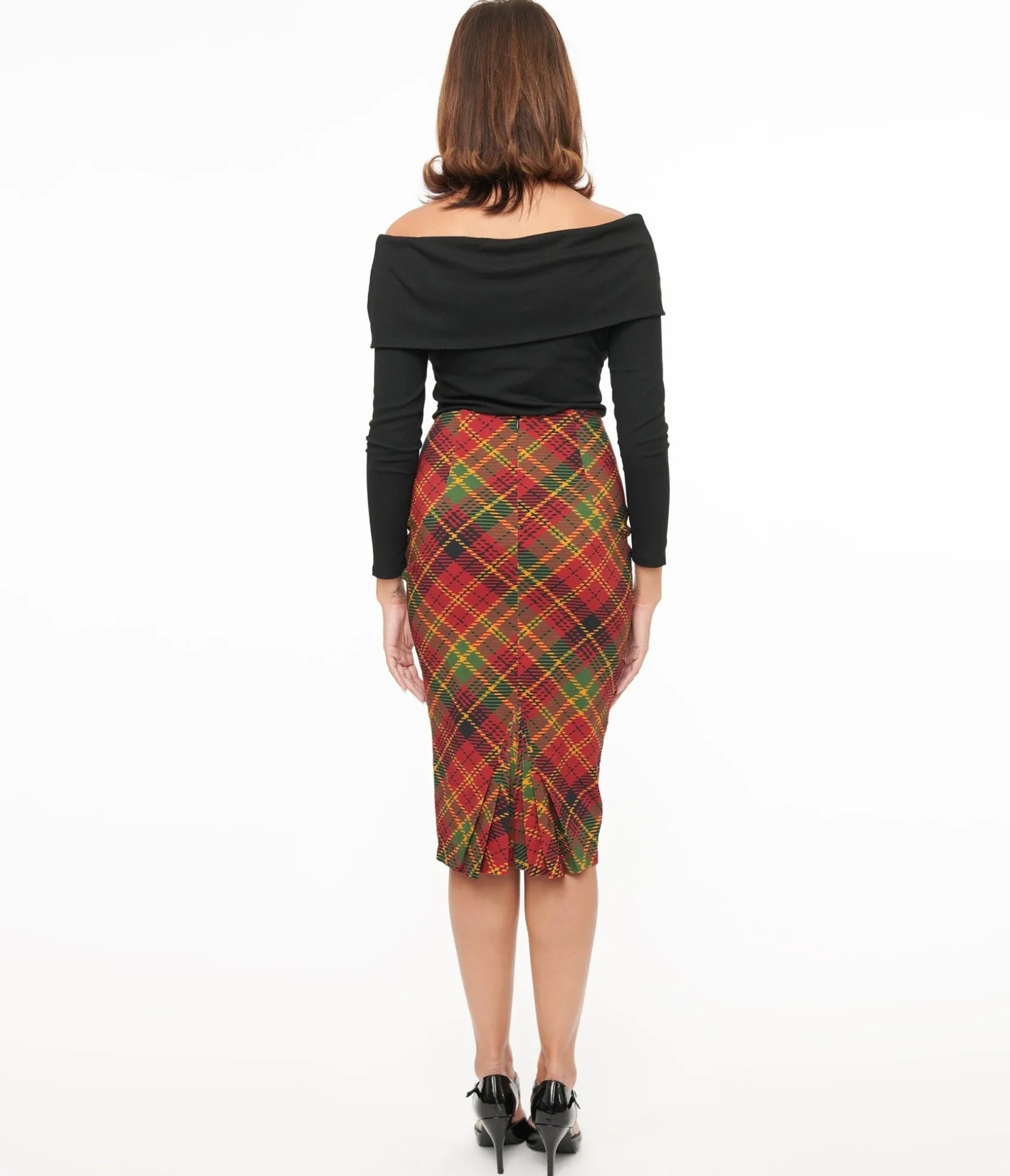 Unique Vintage 1950s Burnt Orange & Green Plaid Tracy Pencil Skirt