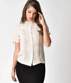 Unique Vintage 1940s Cream Short Sleeve Colvin Blouse