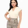 Unique Vintage 1960s Dark Cream Twill Sleeveless Blouse