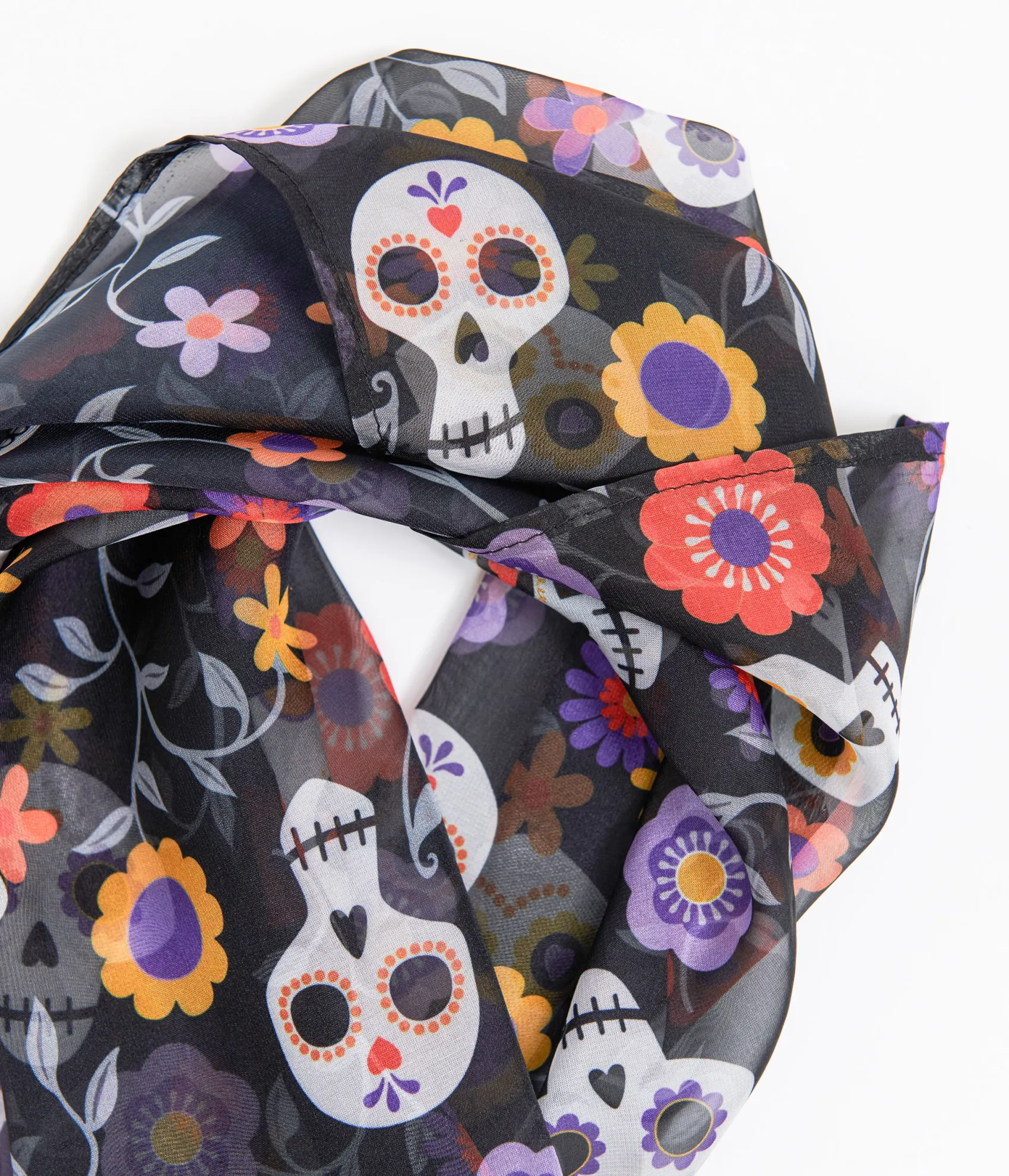 Unique Vintage 1950s Dia De Los Muertos Sugar Skull Print Hair Scarf