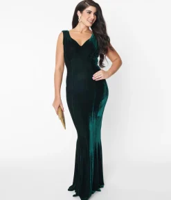 Unique Vintage 1930s Emerald Green Velvet Goldwyn Gown