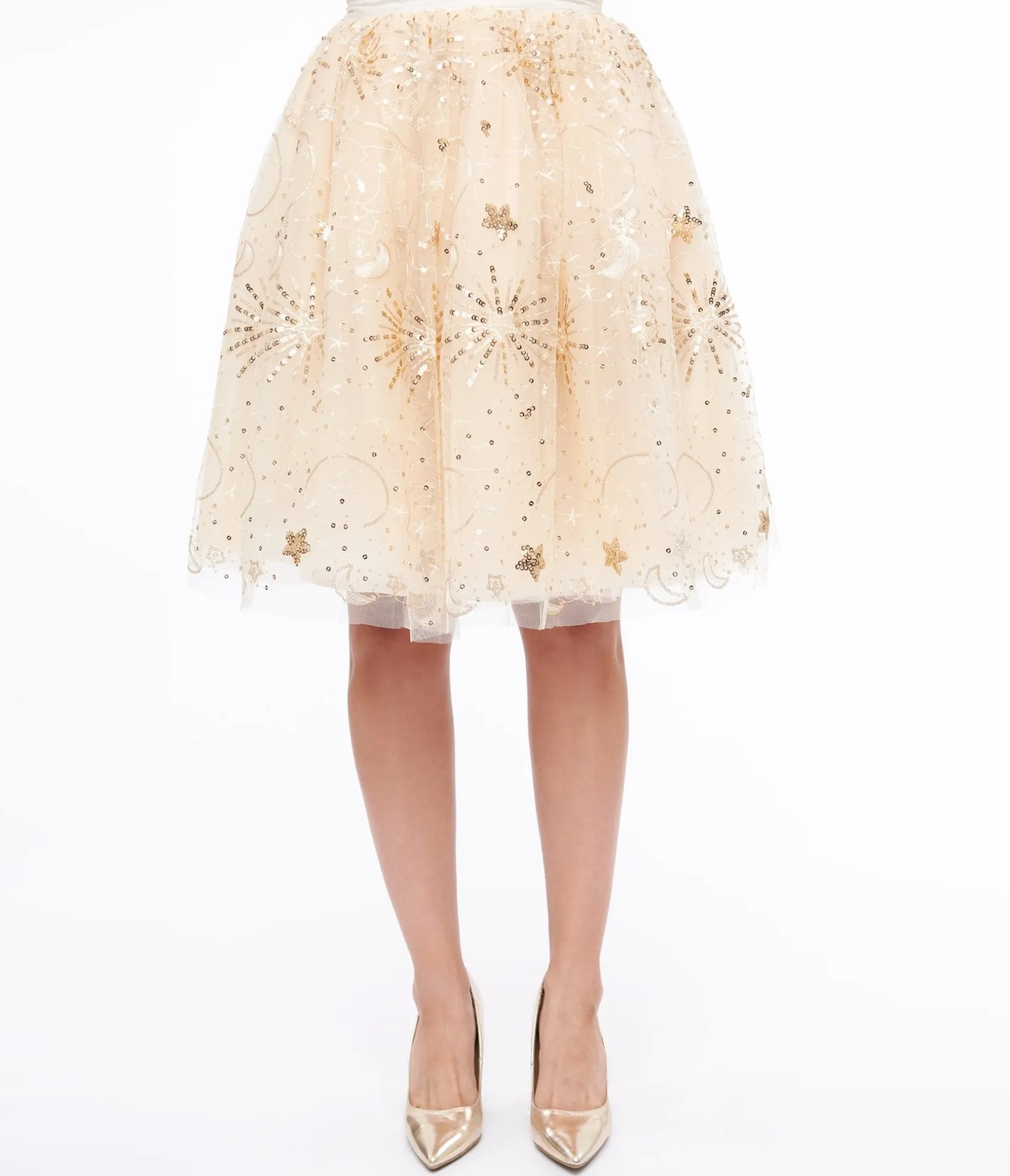 Unique Vintage 1950s Gold Glitter Celestial Tulle Sweetie Pie Flare Skirt
