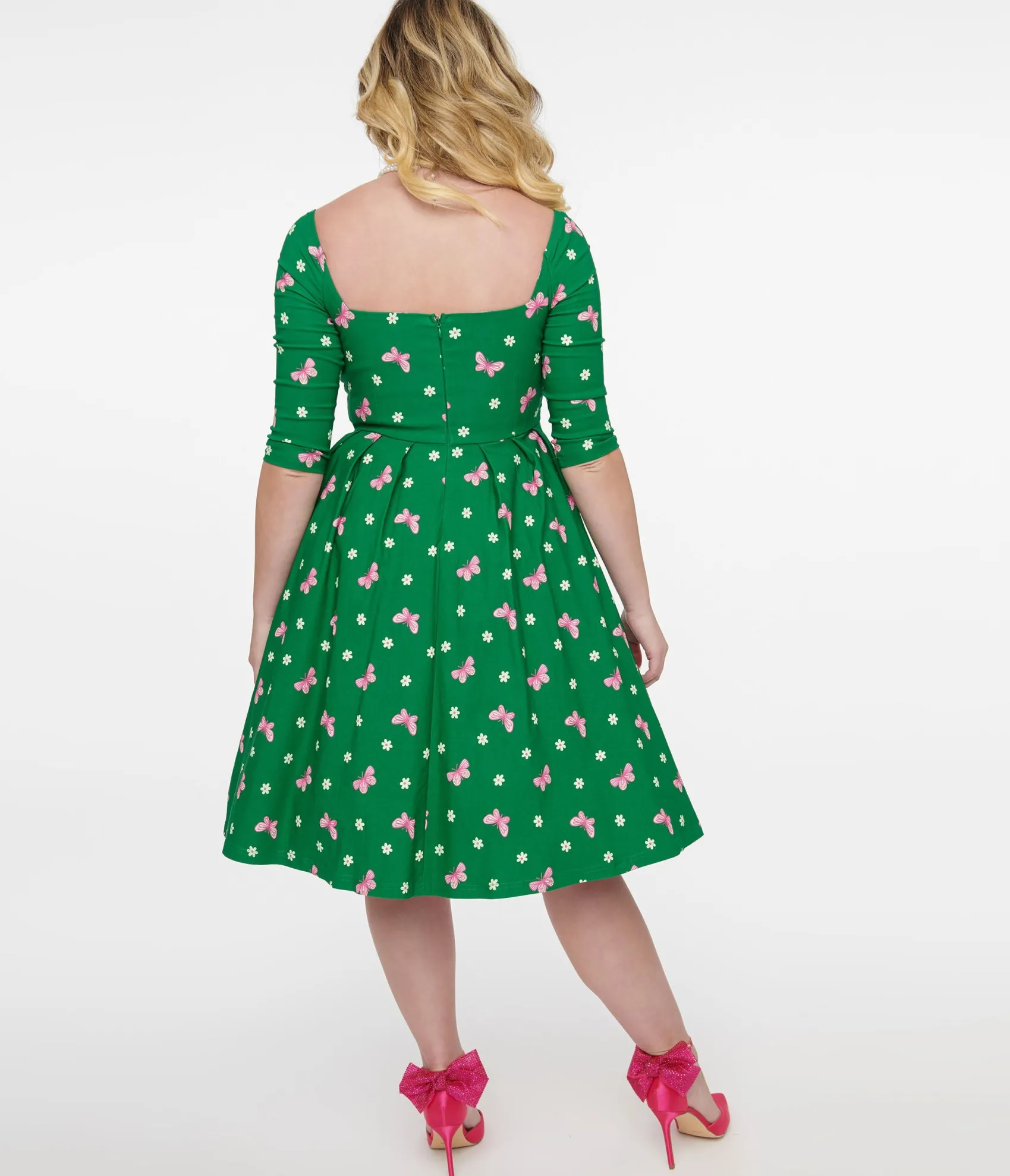 Unique Vintage 1950s Green & Butterfly Stamp Print Lamar Swing Dress