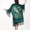 Unique Vintage 1930s Green Art Nouveau Fringe Kimono