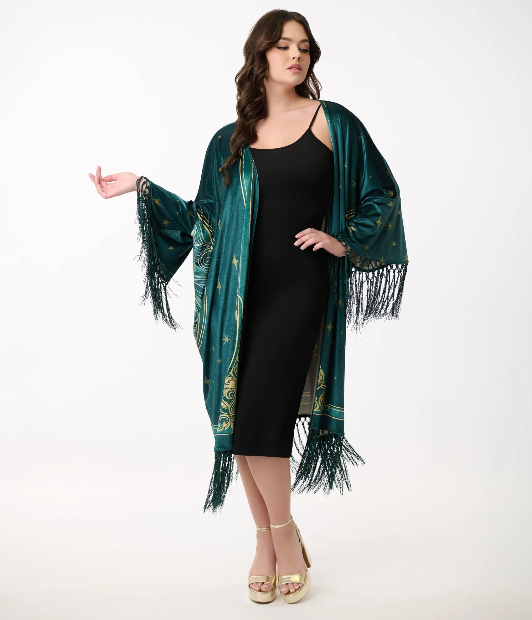 Unique Vintage 1930s Green Art Nouveau Fringe Kimono