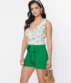 Unique Vintage 1940s Green High Waist Tied & True Shorts