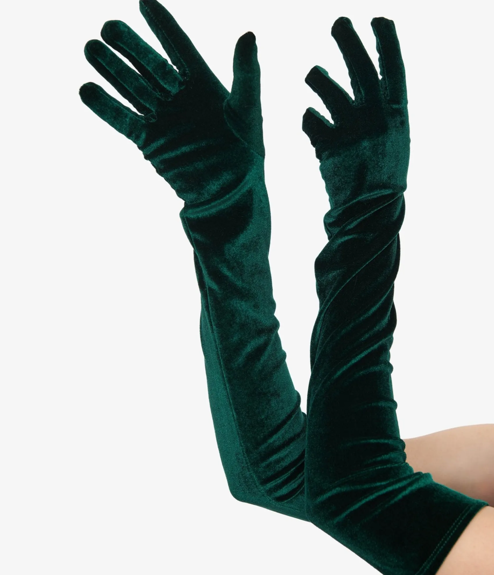 Unique Vintage 1950s Green Velvet Elbow Length Gloves