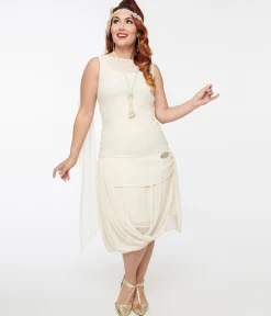 Unique Vintage 1920s Ivory Draped Chiffon Flapper