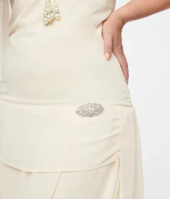 Unique Vintage 1920s Ivory Draped Chiffon Flapper