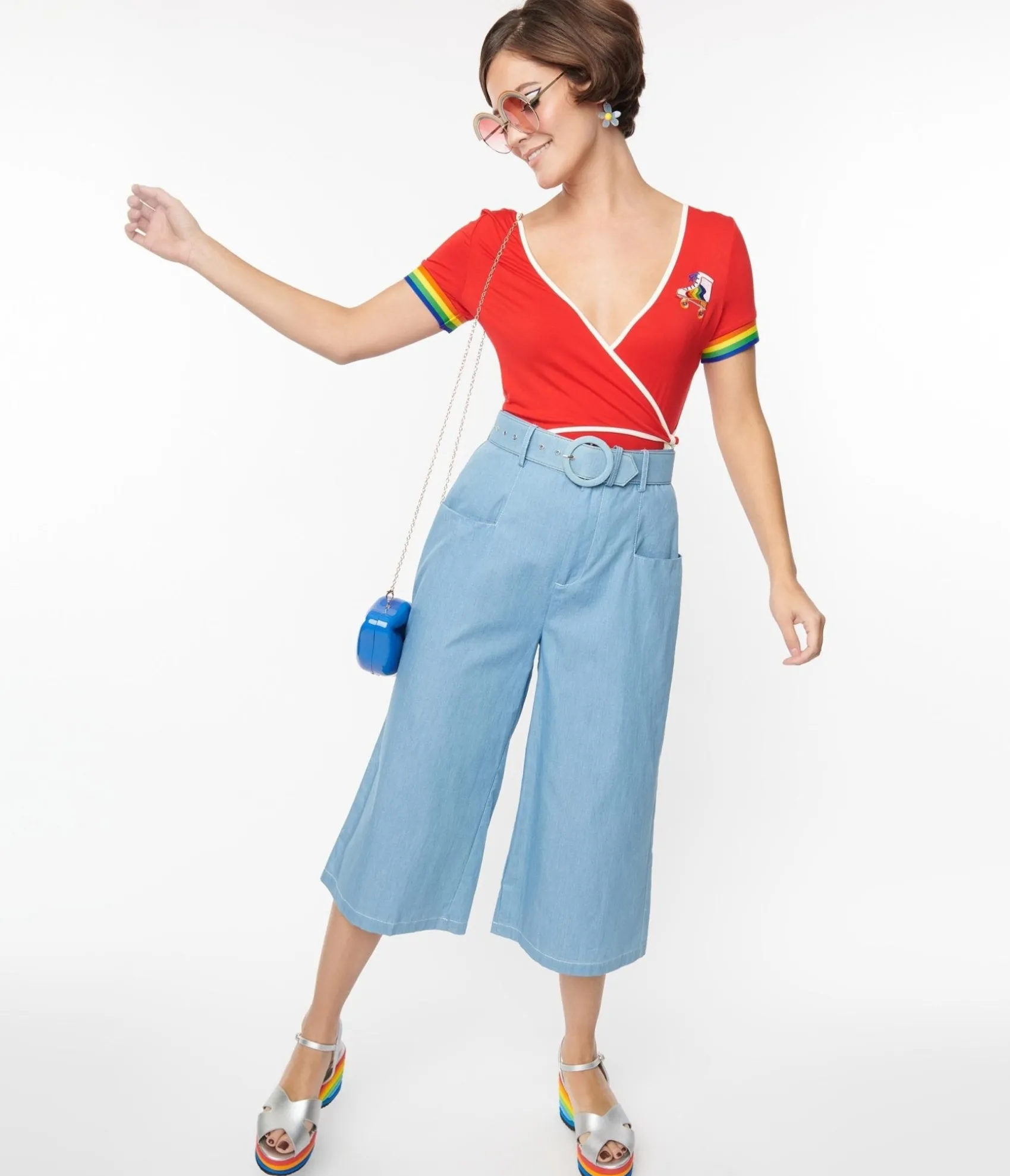 Unique Vintage 1940s Light Blue Denim Ginger Capri Pants