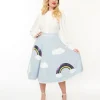 Unique Vintage 1950s Light Blue & Rainbow Sequin Soda Shop Swing Skirt