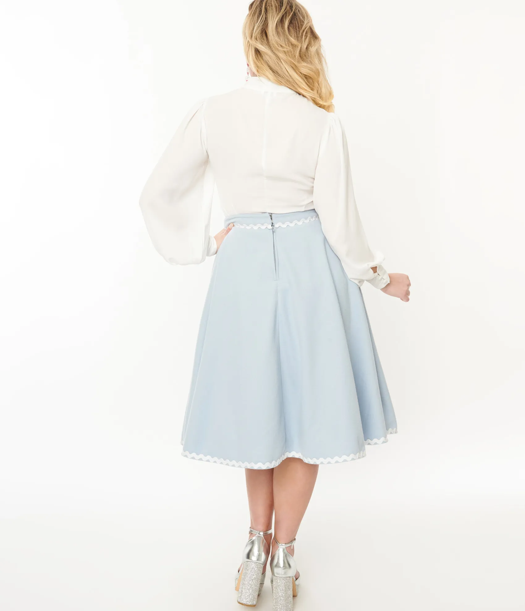 Unique Vintage 1950s Light Blue & Rainbow Sequin Soda Shop Swing Skirt