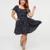 Unique Vintage 1950s Navy Cosmos Print Swing Dress