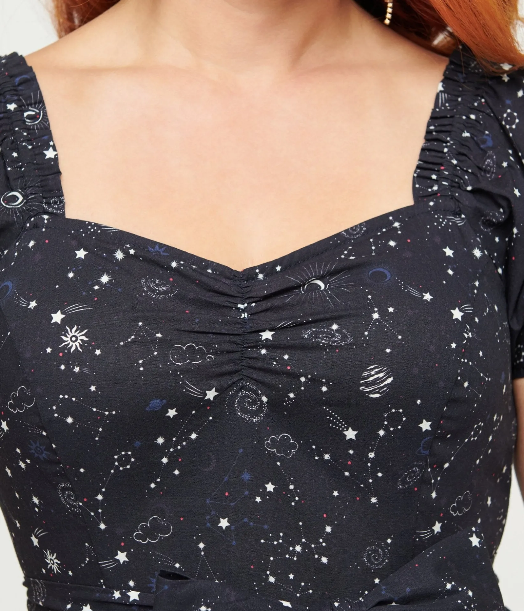 Unique Vintage 1950s Navy Cosmos Print Swing Dress