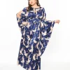 Unique Vintage 1960s Navy Crane Flutter Sleeve Caftan