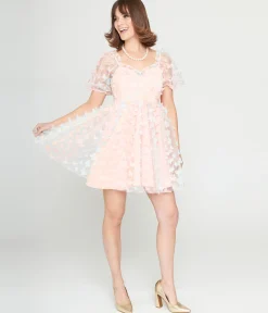 Unique Vintage 1950s Pastel Rainbow Butterfly Babydoll Dress