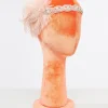 Unique Vintage 1920s Peach Feather & Silver Rhinestone Headband