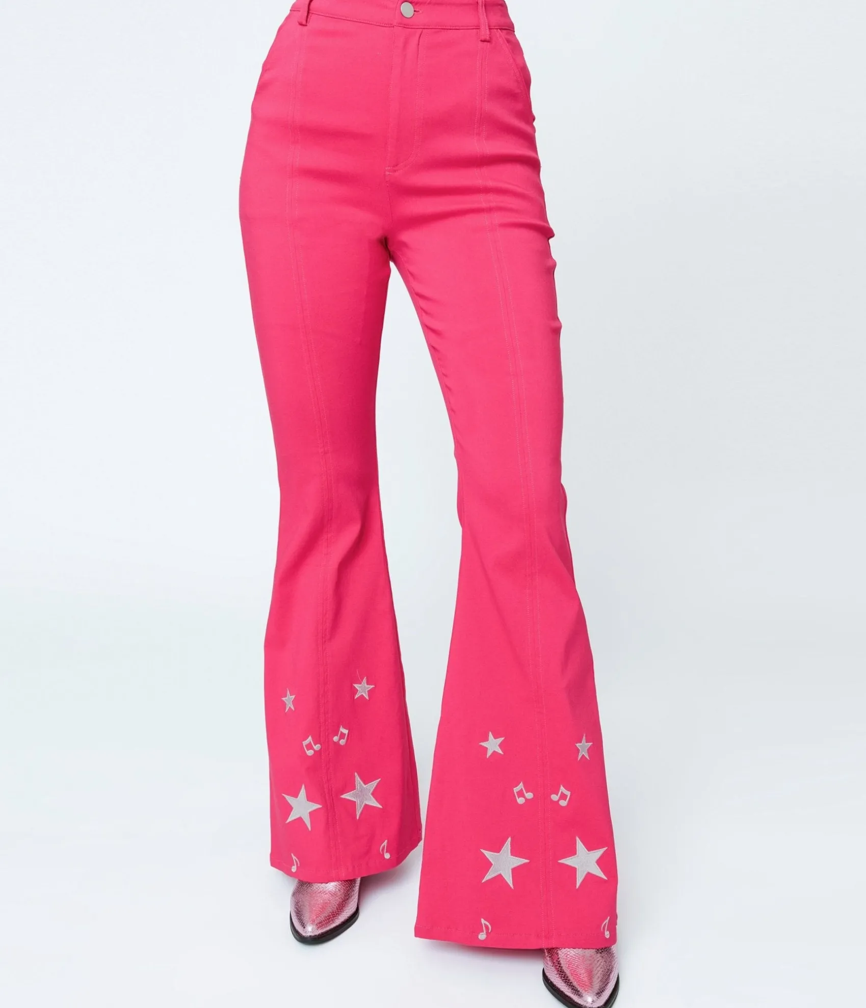 Unique Vintage 1970s Pink & Glitter Stars Flare Pants